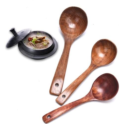Natural Wooden Large Soup Scoops Long Handle Cooking Scoop Wood Ramen Rice Spoon Soup Ladle Catering Tableware Kitchen Utensil