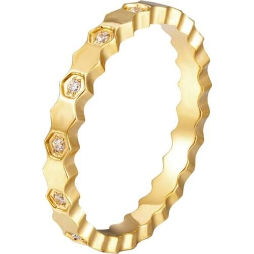 Fashion Design Gear Shape CNC Inlaid Zircon Woman Ring Titanium Steel High Quality Gold Color Ring Fashion Jewelry Chic Gift