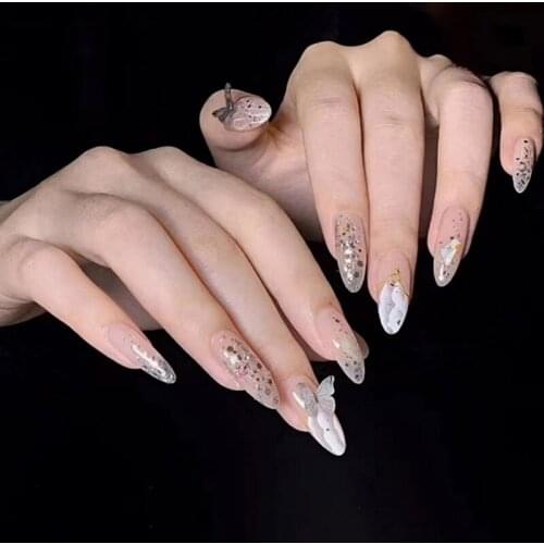 24pcs Butterfly Shape Wear Short Paragraph Fashion Manicure Patch False Nails Save Time Wearable Nail Patch BUTT666