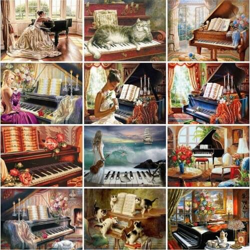 MomoArt 5D DIY Diamond Painting Piano Rhinestone Picture Diamond Embroidery Girl Landscape Wall Art Decoration
