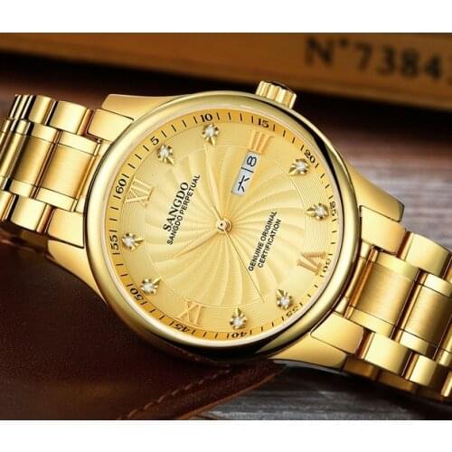 39mm Sangdo Luxury watches Automatic Self-Wind movement High quality Business watch Auto Date Gold color dial Mens watch 58S