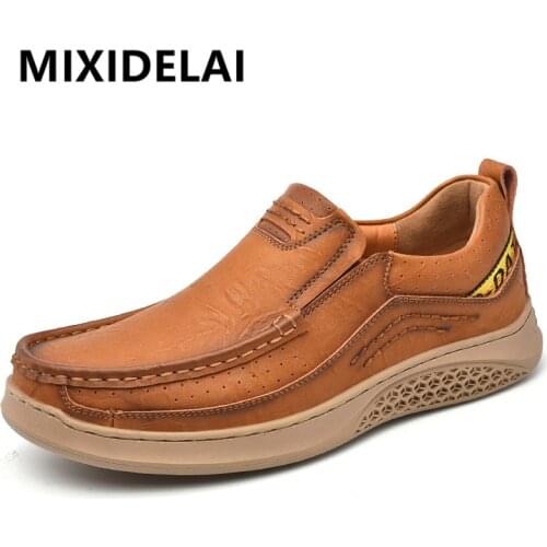2020 Mens Genuine Leather Shoes 38-48 Head Leather Soft Anti-Slip Rubber Loafers Shoes Comfortable Man Casual Business Shoes