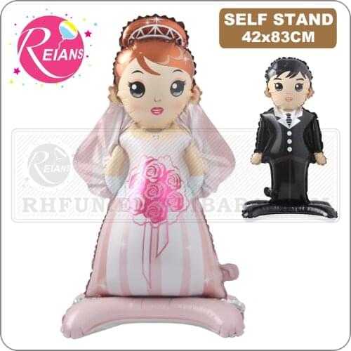 Selfstand Bride Groom Wedding Decorations Foil Balloons Marriage Boy Girl Love Balls Valentines Day Event Party Supplies Toys