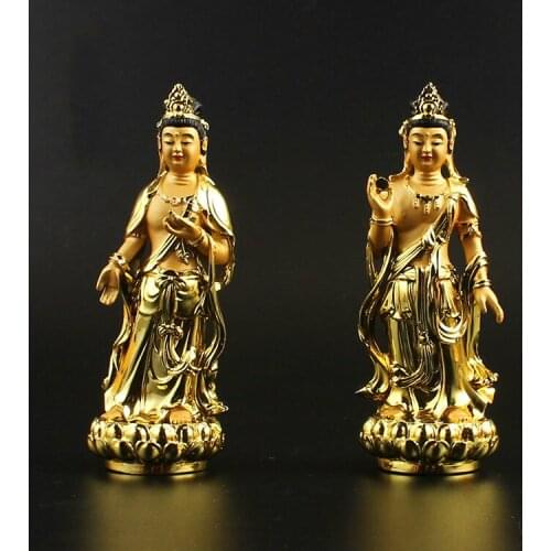 Nikko Bodhisattva, Moonlight Bodhisattva, Buddha Statue, Oriental Sansheng, Two Waiters, Resin, Gilded, Small Buddha Statue