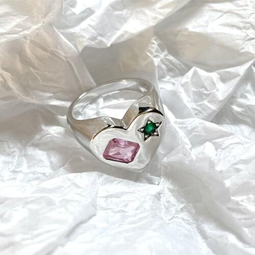 2021 New INS Trend Niche Romantic Colorful Gemstone Five-pointed Star Inlaid Love Heart Cute Rings For Women Egirl Vintage Ring