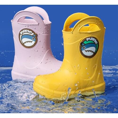 New Fashion Children Shoes for 2021 Summer Waterproof Solid Shark Pattern Boys and Girls Rubber Rain Boots Kids Anti-skid Shoes