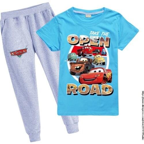 Disney McQueen Car Boys Girl Clothes Short Sleeve Tops+Pants Leggings Outfit Kids Tracksuits For Girls Clothiutfits Girls Clothe