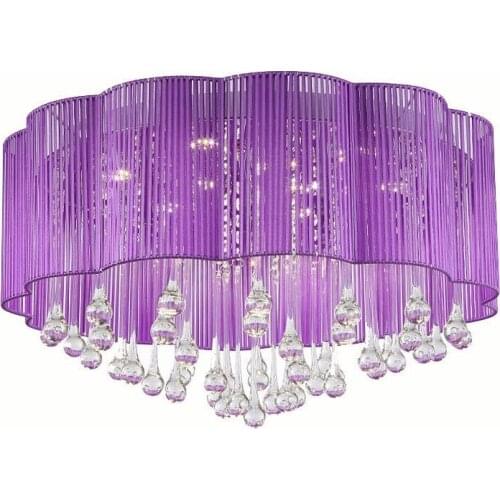 18" Fashion Crystal Living Room Ceiling Light Fabric Wire Drawing Modern Purple Bedroom Dining Room Restaurant Ceiling Lamp