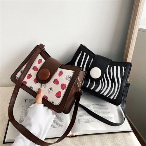 PU Strawberry Zebra Cow Pattern Print Underarm Bags Casual Ladies Small Purse Casual Retro Mini Shoulder Bag