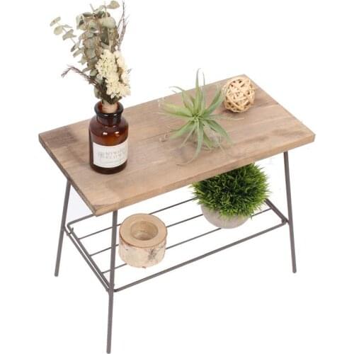 Wrought Iron Solid Wood Rectangular Desktop Shelf Creative Simple Home Gardening Balcony Decoration Simple Combination