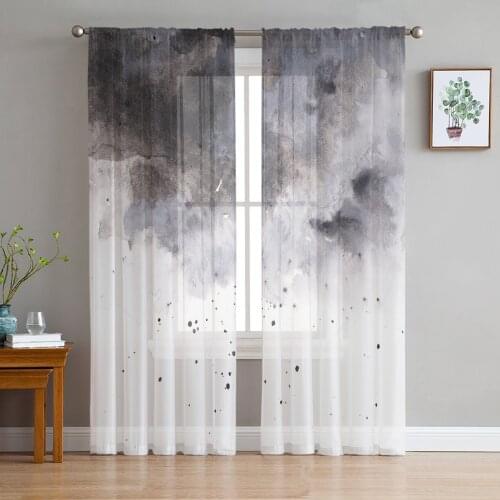 Luxury Sheer Curtains Rock Marble Black And White Kitchen Bedroom Living Room Curtains Study French Window Chiffon Curtains