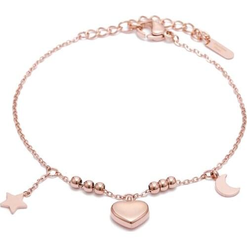 ONYSS Rose Gold Love Heart Moon Star Adjustable Bracelets Bangles for Men and Women