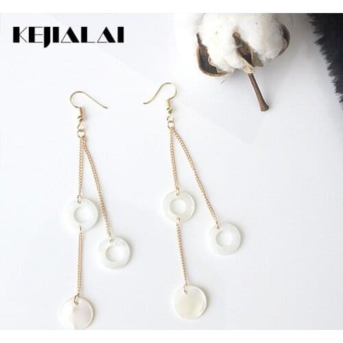 KEJIALAI Natural Shell Long Earrings Temperament Earrings Tassel Round Hollow Modeling Fashion Exaggerated Earrings LY-B7053