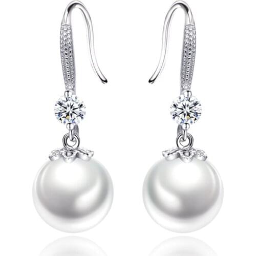 White Pearl Cubic Zirconia Fashion Glitter 925 Sterling Silver Drop Dangle Earrings For Women Trendy Minimalist Jewelry