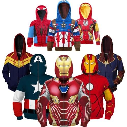 Superheroes Hoodie For Boys Cartoon Sweatshirt Kids Jacket Role Play Captain America Iron Man Hulk Spiderman Children Hooded