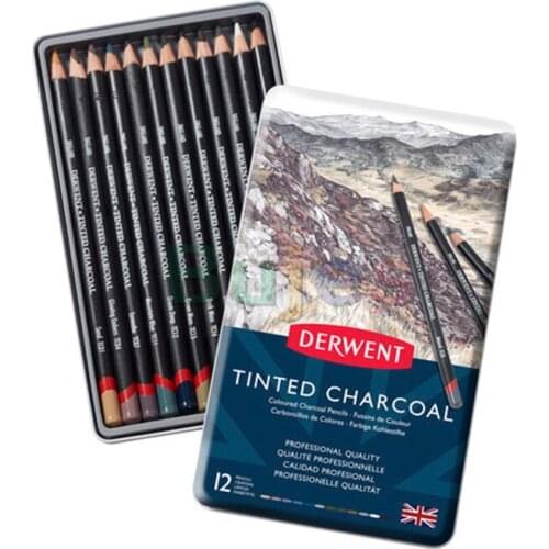 Derwent Tinted Charcoal Pencils, 4mm Core, Metal Tin, 12 Count (2301690), Pastel Pencils,color Pencils,watercolor Pencils