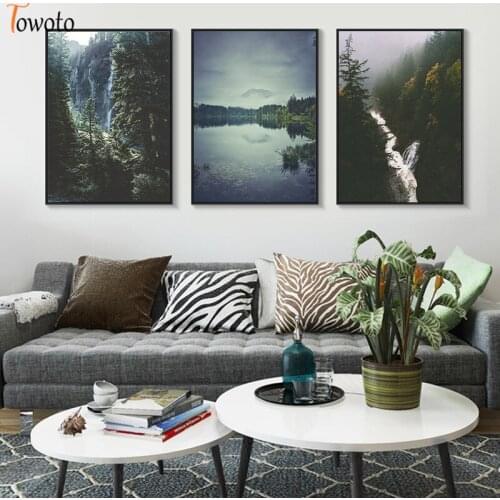 Foggy Forest Print Misty Nature Poster Lake River Fall Trees Canvas Painting Mountain Wall Art Nordic Decoration Wall Pictures