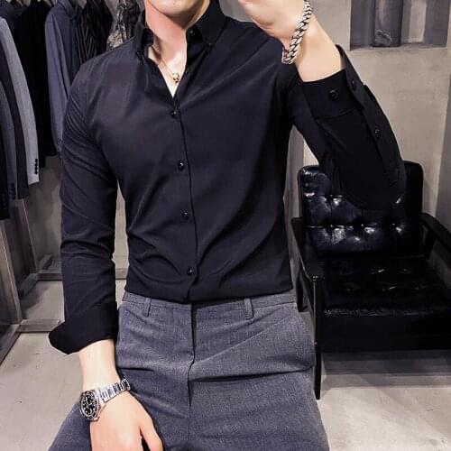 England Fashion Slim Fit Mens Shirts Button Down Design Smart Casual Business Long Sleeve White Shirt Asian Size M-7XL