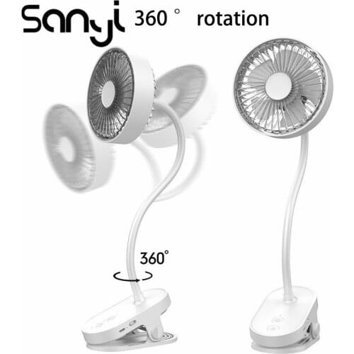 SANYI USB Fan Night Light Bedroom Lamp Built-in Battery Desk Lamp Fan with Clip Flexible Adjustable USB Handy Desk Cooling Fan