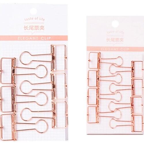 Size Rose Gold Hollowed Out Design Binder Clip for Office School Paper Organizer Stationery Supply Decorative Metal Clips