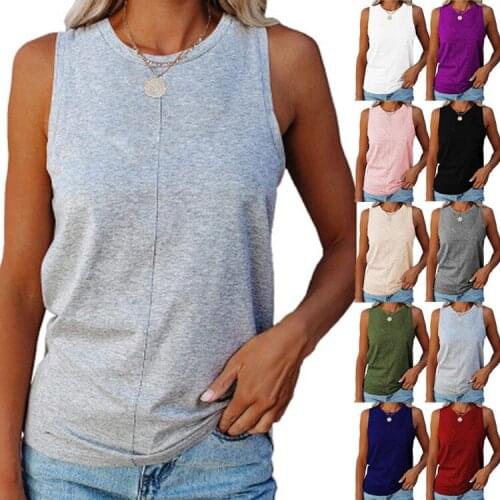 T Shirt Women Summer 2021 New womens Fashion Loose Leisure Round Collar Sleeveless Pure Color Vest Tshirt MYJ168888
