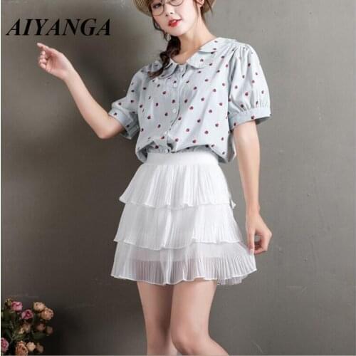 2019 Boho Summer Pleated Mini Skirts Womens High Waist Short Skirt White Black Ladies Solid Color Casual Ruffle Chiffon Skirts