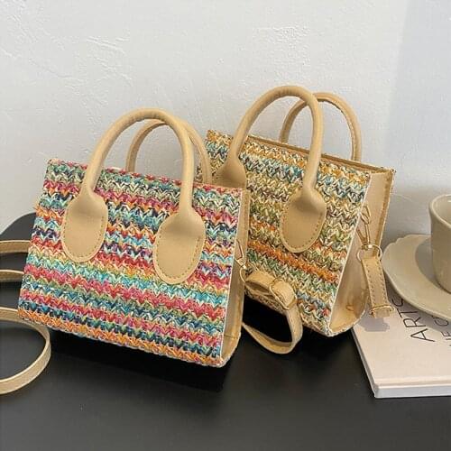 Ladies Colorful Straw Woven Bag New Trend PU Leather Womens Shoulder Bag Fashion Texture Zipper Crossbody Bags for Women 2021