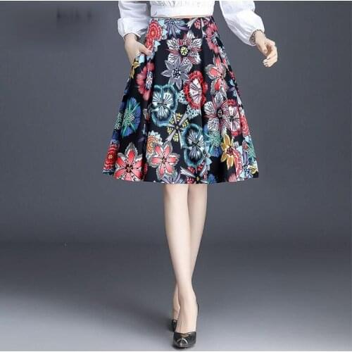 2021 Autumn Winter New Women Fashion High-waisted Printed Skirt Floral Knee-length Bag Hip A-line Skirts Tutu Jupe Femme Y652