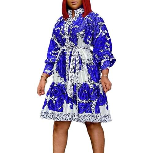 Woman Dress 2021 Spring Elegant Vintage Floral Print Long Party Dress Women Casual Plus Size Slim Office Dress African With Belt