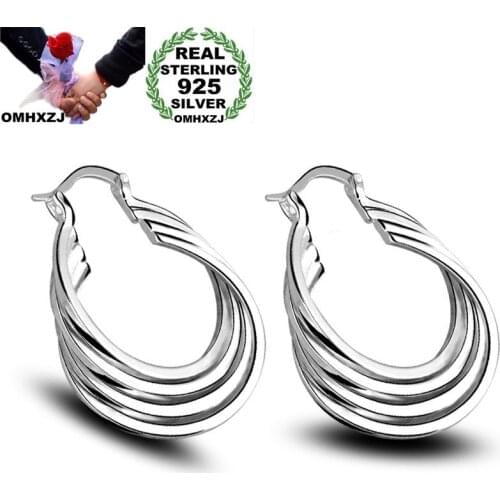 OMHXZJ Wholesale Personality Fashion OL Woman Girl Party Wedding White Four Circles 925 Sterling Silver Hoop Earrings YE451