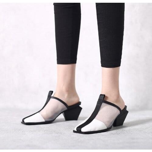 6cm high strange heels air mesh polka dot square toe Korean street dating sweet slip on cozy fashion women pumps HL361 MUYISEXI