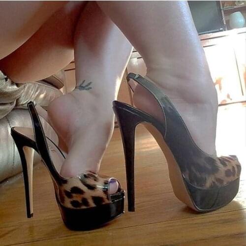 Moraima Snc Newest Sexy Peep Toe High Heel Shoes Woman Platorm Pumps Leopard Printed Leather Slingback Party Heels Slip-on Shoe