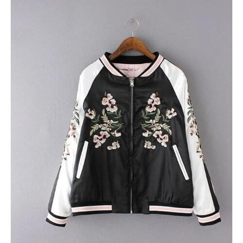 Womens Autumn and Winter Fashion Embroidered Pilot Two-sided Jacket Harajuku Korean Loose Stitching Top