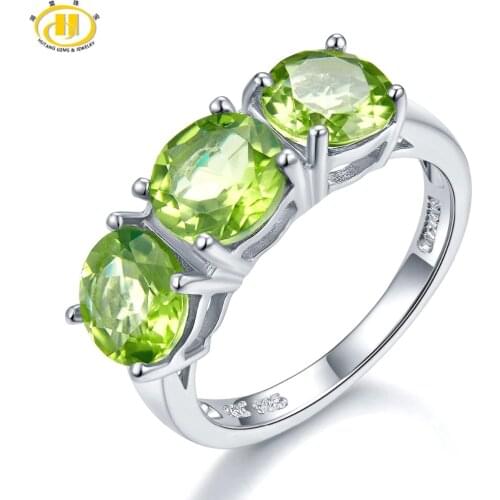 Hutang Wedding Womens Ring 4.2Ct Natural Peridot 925 Sterling Silver Rings Green Gemstone Fine Elegant Classic Jewelry for Gift
