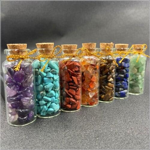 1Set/7pcs Chakra Energy Wishing Bottle Natural Gravel Stone Healing Pendulum Yoga Meditation Gift For Christmas