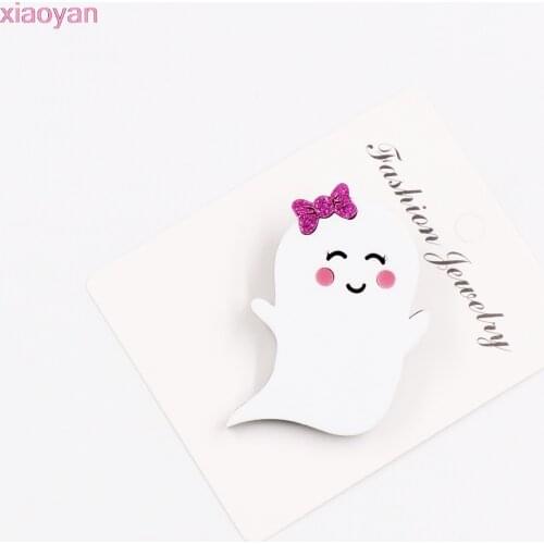 1pcs) Halloween Brooch (Safety Pin) Cute Ghost Brooch Glitter Bow Acrylic Brooch