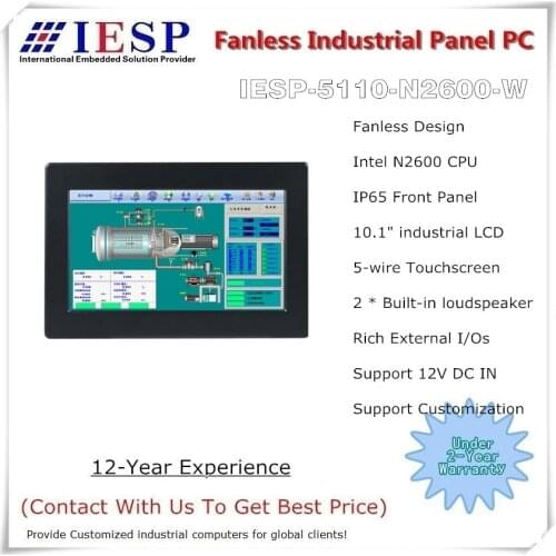10.1" Fanless Industrial Panel PC, N2600 CPU, 4GB RAM, 64GB SSD, 10.1 inch rugged industrial tablet touch HMI, Customized LOGO