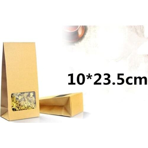 10*23.5cm 100pcs stand up window brown kraft paper bags boxes recyclable for wedding/Gift/Jewelry/Food/Candy Package Paper Box