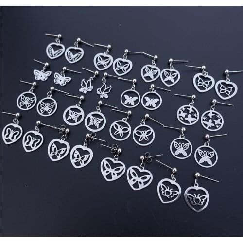 Stainless Steel Earrings Assorted Butterfly Charms Drop Earring Women Jewelry Wholesale 12 pairs/lot Random Mix Styles