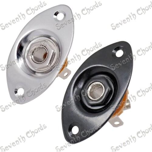 2 Pcs Bass Guitar Jack 1/4" Output Input Socket With Oval Indented Jack Plate - Chrome - Black For Choose