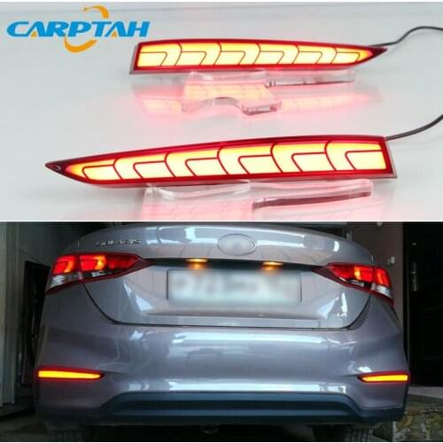 2PCS For Hyundai Solaris Accent 2017 2018 2019 Multi-functions Car LED Rear Fog Lamp Bumper Light Auto Brake Light Reflector