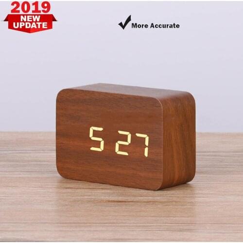 2019 New Simple Creative Style Digital Desktop Alarm Clork Square Wooden Black Table Decoration Clock