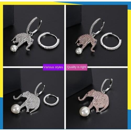 2020 pink romantic baby elephant asymmetric inlaid with full diamond earrings ins sweet and cute girl heart Charms Exquisite