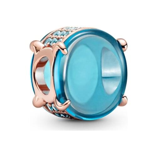 2021 New Charm 925 Sterling Silver Beads Blue Oval Cabochon Charm Bead fit Original Bracelet Necklace DIY Jewelry Making Gift