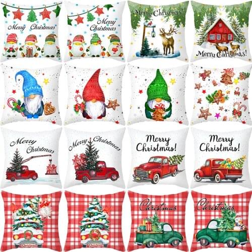 2021 Christmas Series Peach Skin Santa Claus Pillow Cover Xmas Tree Watercolor Cushion Decor Home Office PillowCase Seat Supplie