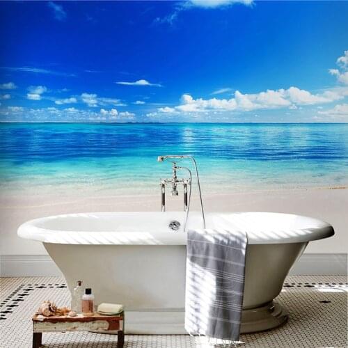 3D Wallpaper For Walls Blue Sky Seawater Photo Wall Mural Modern PVC Waterproof Self-Adhesive Bathroom Backdrop Wall Home Decor