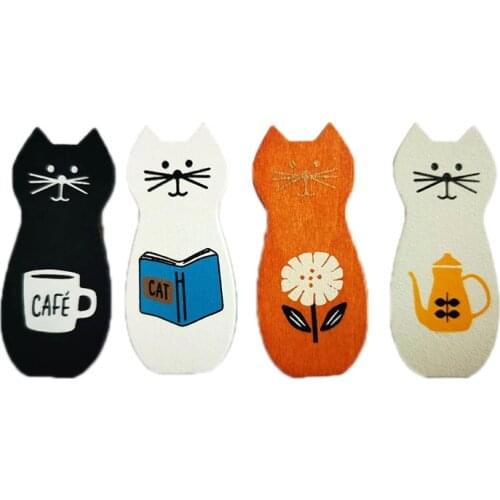 4 Pcs/Set Mini Cat Wooden Paper Clips Kawaii Decorative Memo Clips Cartoon File Clips Student School Office Stationery Supplies