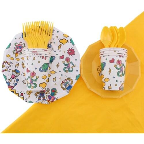 41Pc/Set Robot Theme Disposable Tableware Birthday Decoration Baby Shower Plate Fork Cups Napkin Spoon Tablecloth Party Supplies