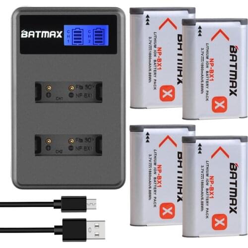 4X 1860mAh NP-BX1 NP BX1 Battery + LCD Dual USB Charger for Sony DSC RX1 RX100 M3 M2 RX1R WX300 HX300 HX50 HX60 GWP88 WX350