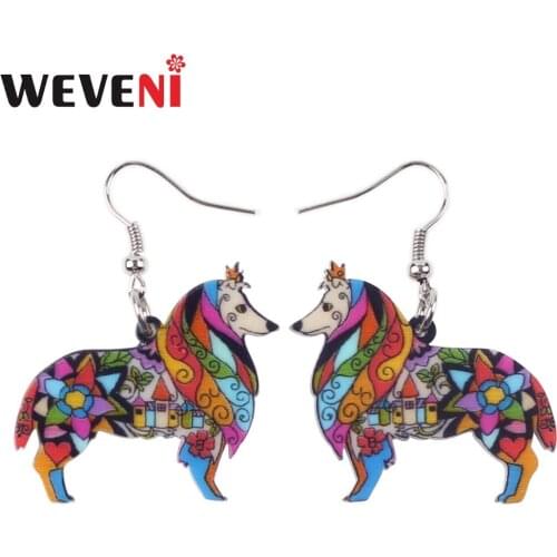WEVENI Acrylic Drop Dangle Cute Long Border Collie Dog Earrings For Women New Trendy Animal Jewelry Original Girl Accessories